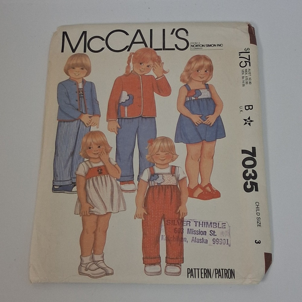 Vintage 1980 McCall's 7035 Kids Jacket Jumper Overalls Dress Pattern Uncut 3